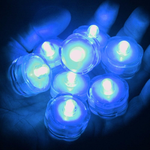 Luces Led Tea Light Azul Sumergibles N Agua Eventos 3 Piezas