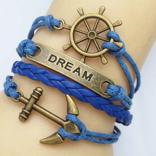 Pulseira Couro Feminina Masculina Ancora Dream Timão Azul