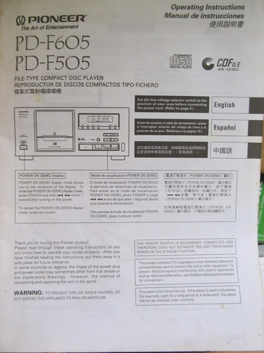 Imagem 1 de 1 de Manual De Instruções Em Espanhol Cd Player Pioneer Pd-f605
