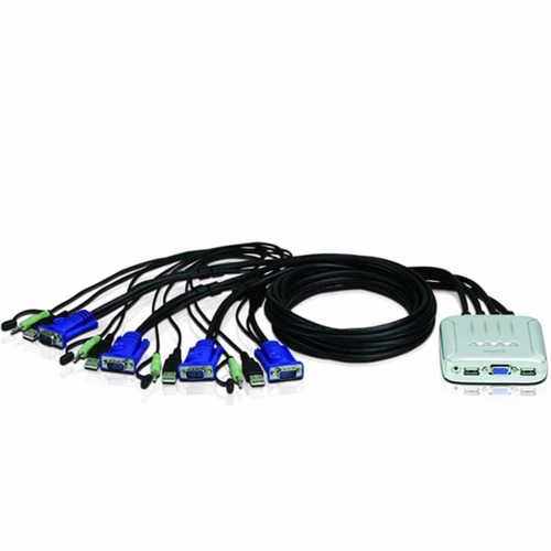 Kvm Switch Nisuta 4 Puertos Usb Con Cables Teclado + Mouse