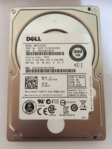 Hd Dell 300 Gb  10k 6gbps Pn: 0740y7