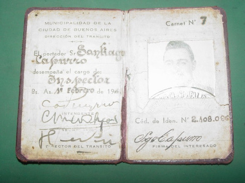 Antiguo Carnet De Inspector Municipalidad Buenos Aires 1940