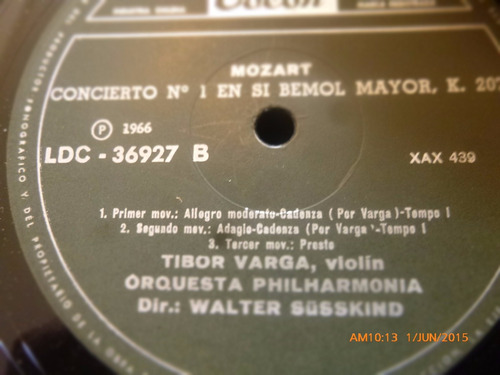 Vinilo Lp De Tibor Varga -- Bruch -- Mozart (xx878 (Usado)
