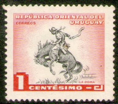 Uruguay Sello Mint Gaucho Domando Un Potro Año 1954