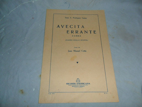 Avecita Errante, Irene S. Rodriguez Garay, Partitura