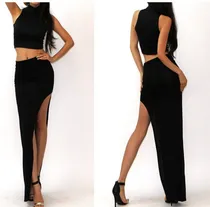 Comprar Polleras Largas Tubo Con Tajo Recorte + Crop Tops - Conjunto