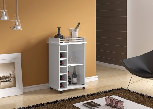 Imagen 5 de 9 de Mueble Bajo Con Puerta Vidrio Y Bodega Para Vinos - Bar Movil Portatil - Mesa Arrime - 1432