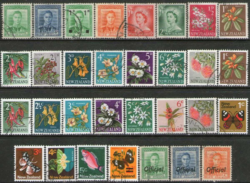Nueva Zelanda 31 Sellos Fauna, Flora, Pez, Mariposa 1938-71 