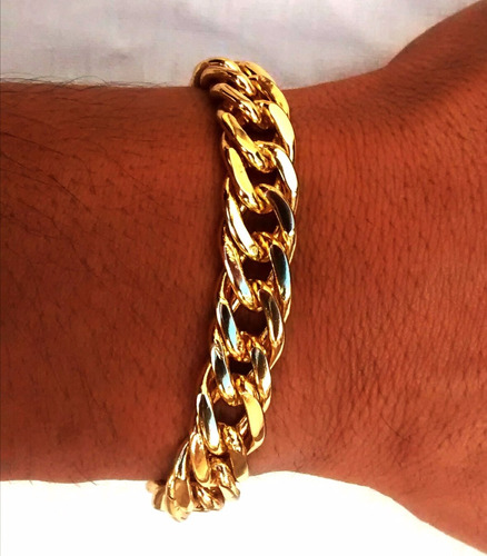 Pulseira Masculina 12mm Banhada Ouro18k Beleza Fora Do Comum