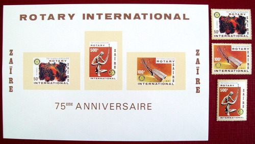 Zaire, Arte Sc. 971-73 + Bloque Sc. 973a Rotary Mint L6396