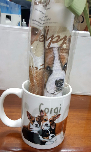 Mug Porcelana Perro Corgi Y Toalla De Cocina