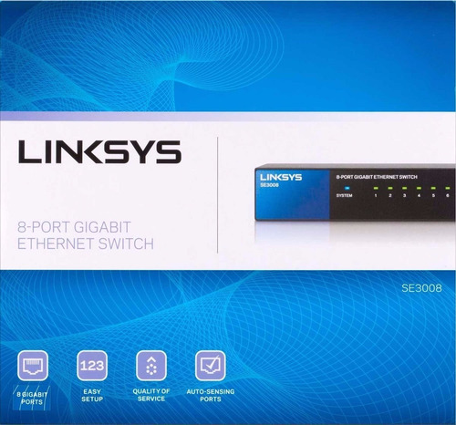 Imagen 4 de 5 de Switch 8 Puertos Linksys Se3008 Gigabit 10/100/1000 Ethernet