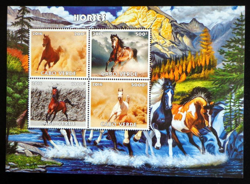 Cabo Verde Caballos Bloque 4 Sellos S Dentar 2016 Mint L8185