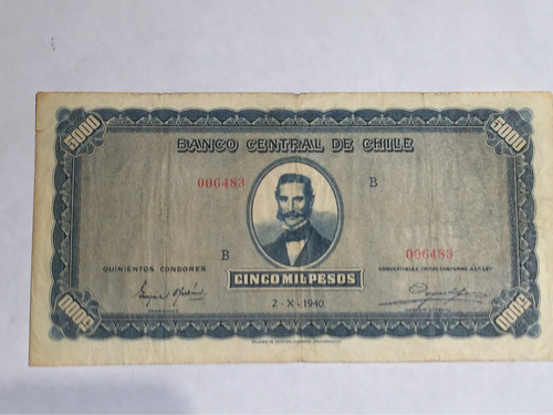 Billete De Chile. 5.000 Pesos 2-x-1940.  