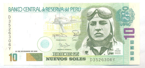 Peru S/c 10 Nuevos Soles 2006 Pick 179b Sin Circular Avion