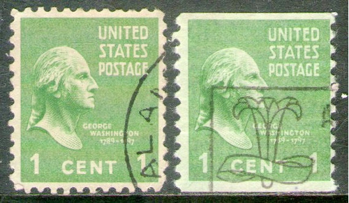 Estados Unidos 2 Sellos Usados G. Washington Y Variedad 1938