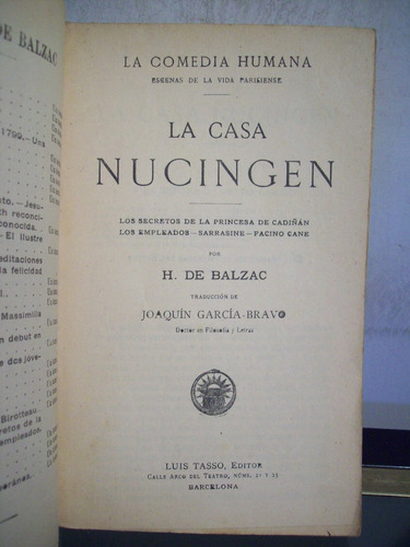 Adp La Casa De Nucingen Balzac / Ed. Luis Tasso Barcelona