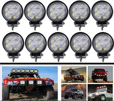 Imagen 2 de 4 de Caja X 10 Faros Led 27w 6500k 12v 24v Redondo P/ Toyota Ford