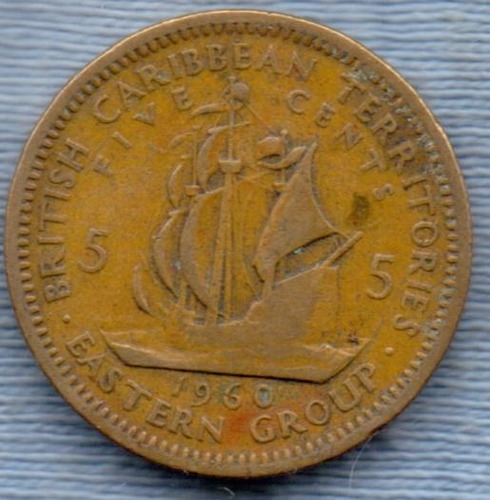 Territorios Caribeños Britanicos 5 Cents 1960 * Embarcacion