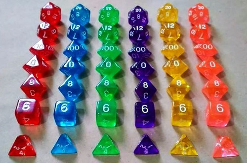 Jogo Dados Rpg Translúcido 7 Peças D4 D6 D8 D10 D10% D12 D20