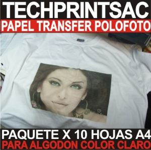 Papel Transfer 120 Gr A4 Pack 10 - Polofoto Algodon Claro