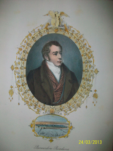 Bernardino Rivadavia Grabado Coloreado A Mano