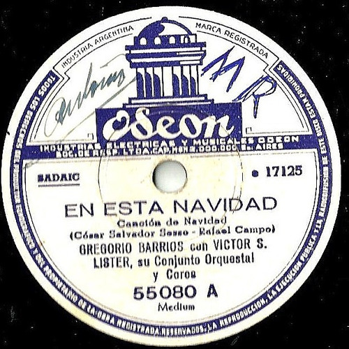 Gregorio Barrios   Odeon 55080  -  78 Rpm  -  Disco De Pasta