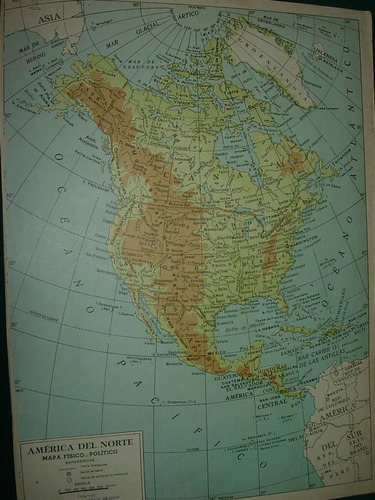 Mapa Antiguo Color Geografia Politico America Norte Central