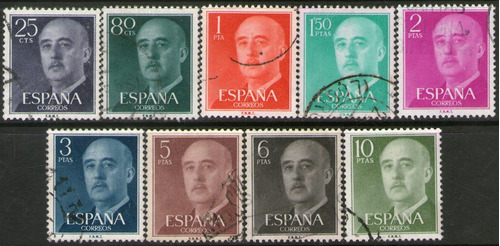 España Serie X 9 Sellos Gral. Francisco Franco Años 1955-58
