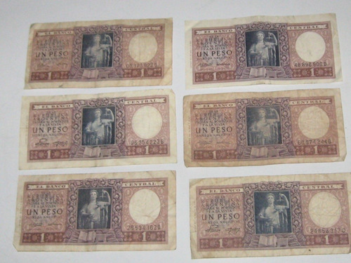 Lote De Seis Billetes De Un Peso Moneda Nacional