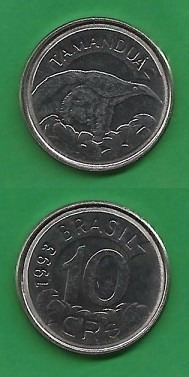 Grr-moneda De Brasil 10 Cruzeiros Reais 1993, Oso Hormiguero