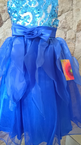 Imagem 4 de 6 de Vestido Infantil Festa Azul Royal Com Paetês