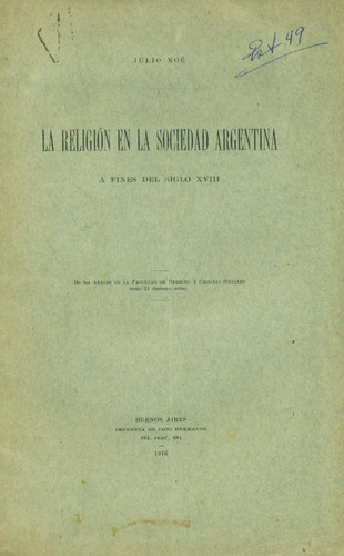 La Religión En La Sociedad Argentina A Fines Del Siglo Xviii