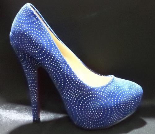 Zapatos De Fiesta Plataforma Azul Con Glitters Nuevas 13 Cm