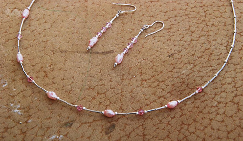 Collar De Plata Con Perlas Cultivadas Y Cristales Rosas