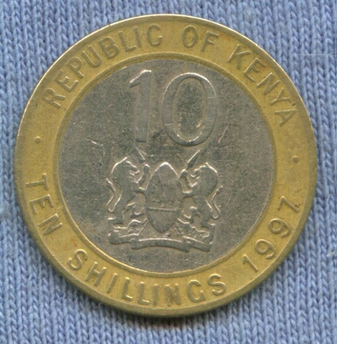 Kenia 10 Shilling 1997 * Bimetalica * Presidente Y Escudo *
