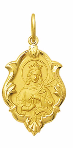 Medalha 2.6cm Santa Catarina Ouro 18k Pingente Ornato