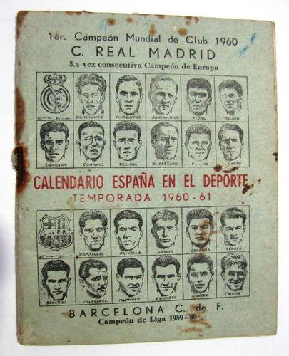 Antiguo Calendario España Uruguay Deportes Futbol 1960 1961