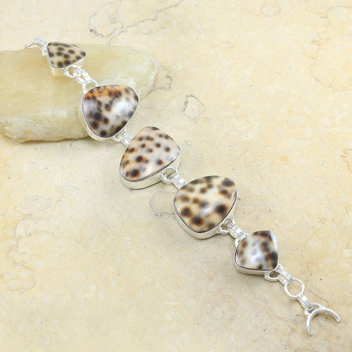 Imagen 2 de 2 de Pulsera Mujer Piedra Natural Jasper Plata Boho Étnico Moda
