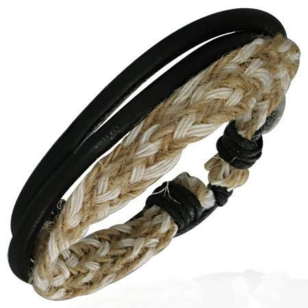 Pulsera De Piel Ajustable Tiras Trenza Café Blanco 0322