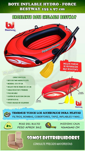 Bote Inflable Bestway 155cm X 97cm - Con Remos Pileta Oferta