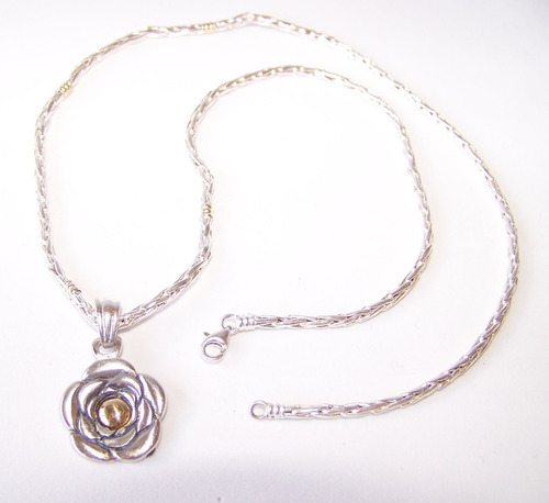 Imagen 4 de 6 de Dije Plata 925 C/ Oro Flor + Cadena Plata C/ Oro 3.5mm 45/50