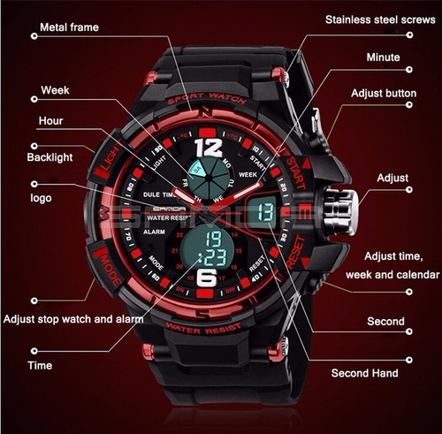 Relógio Masculino Esportivo Original Frete Grátis Vermelho