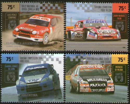 Argentina Serie X 4 Sellos Mint Automovilismo Nacional 2006