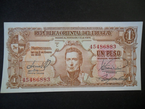 Billete De 1 Peso  Banco Republica Oriental Del Uruguay 1939