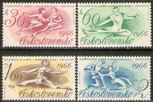Checoslovaquia Serie X 4 Sellos Mint Patinaje Artístico 1966