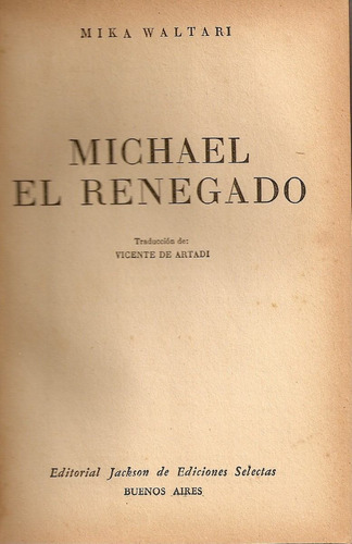 Michael, El Renegado - Mika Waltari - Editorial Jackson