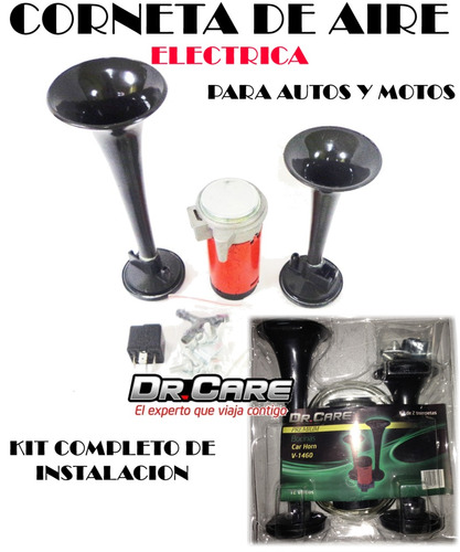 Kit Corneta De Aire Mas Compresor 12v Mas 2 Trompetas Camion