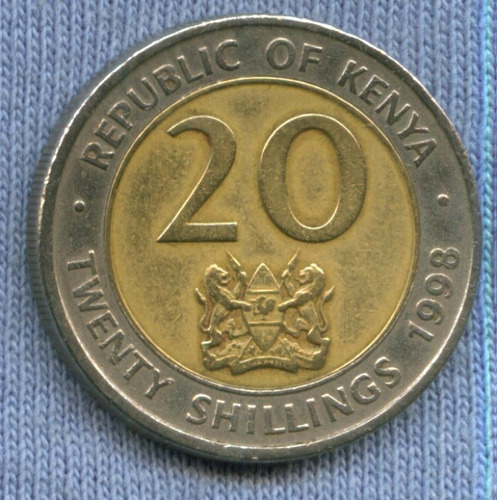 Kenia 20 Shilling 1998 * Bimetalica * Presidente Y Escudo *