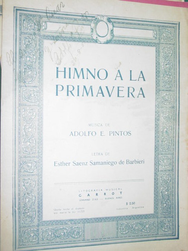 Partitura Himno A La Primavera Adolfo Pintos Samaniego Barbi